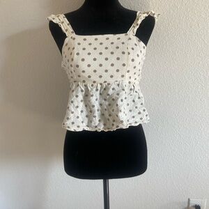 Cream Polka Dot Ruffle Crop Top